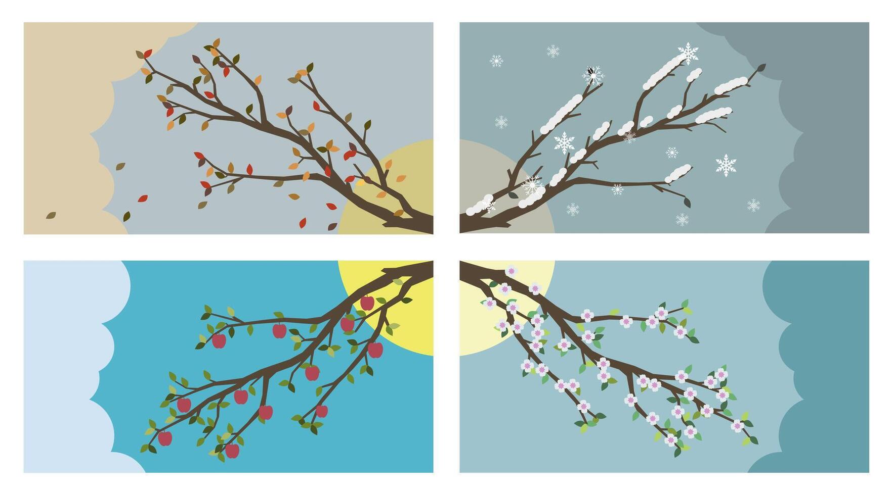 Banner with tree branches. Four Seasons. vector