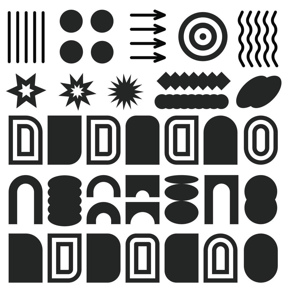 Set of abstract dark geometric shapes. Geometric elements. vector