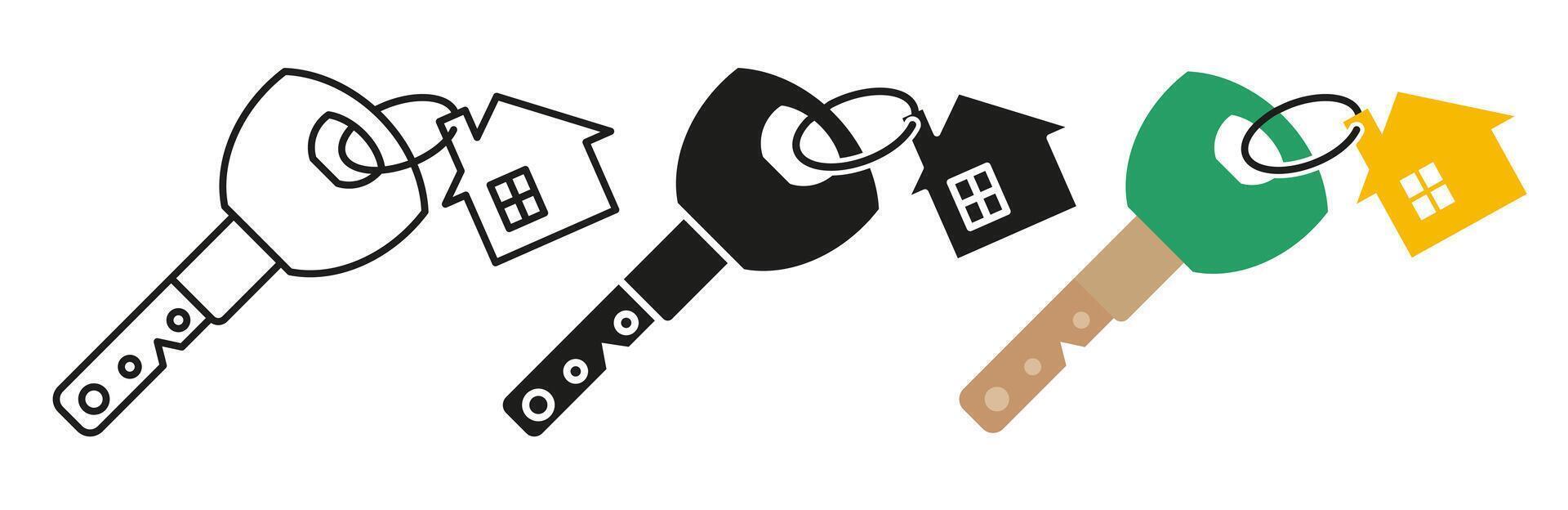 Illustration of a house key ring. Modern door keys isolated on a colored background. vector