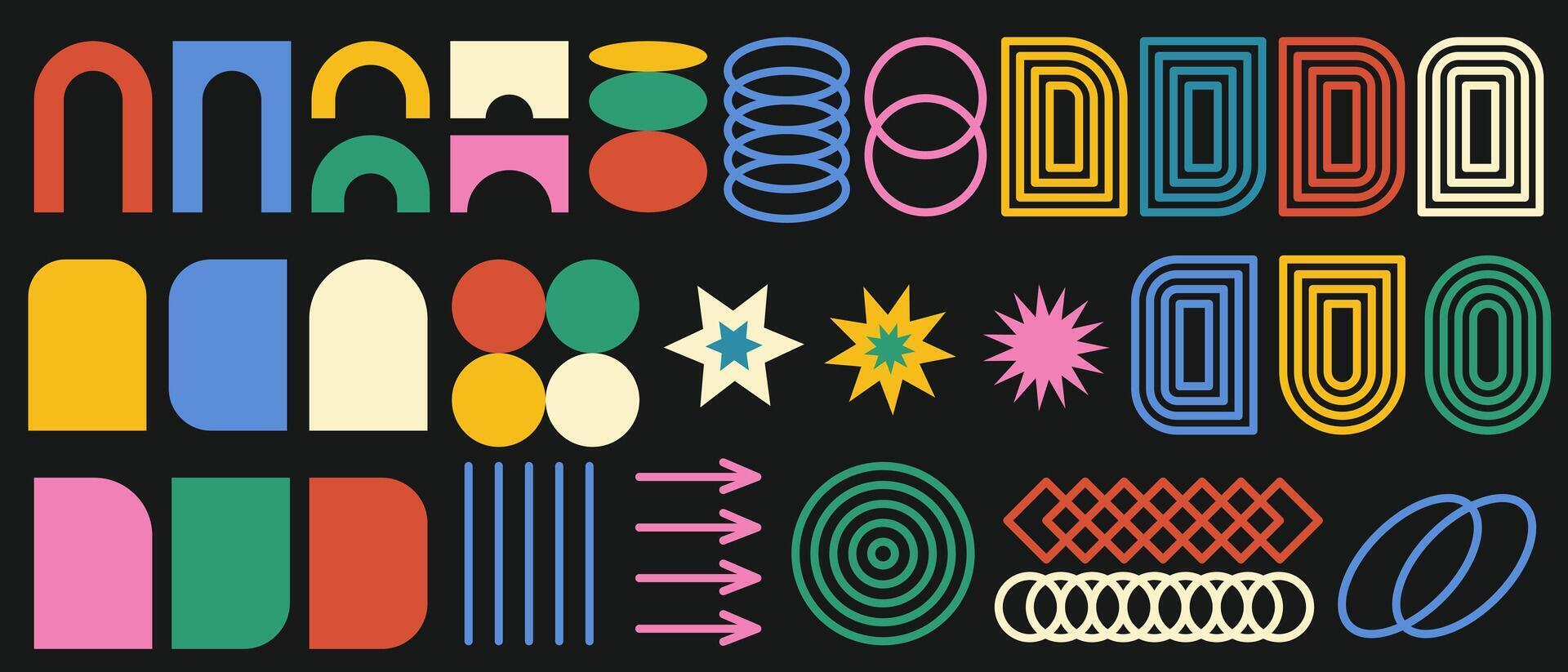 Set of abstract geometric shapes. Round oval rectangular typography in retro style. vector