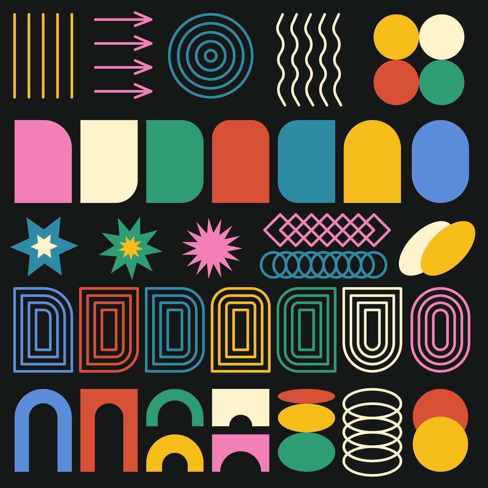 Round oval rectangular typography in retro style. Abstract geometric shapes. vector