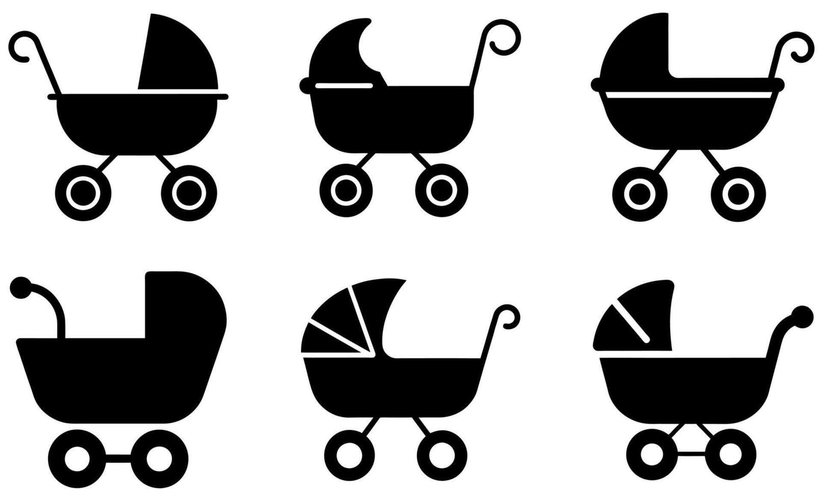 Simple black and white baby stroller icons set design vector