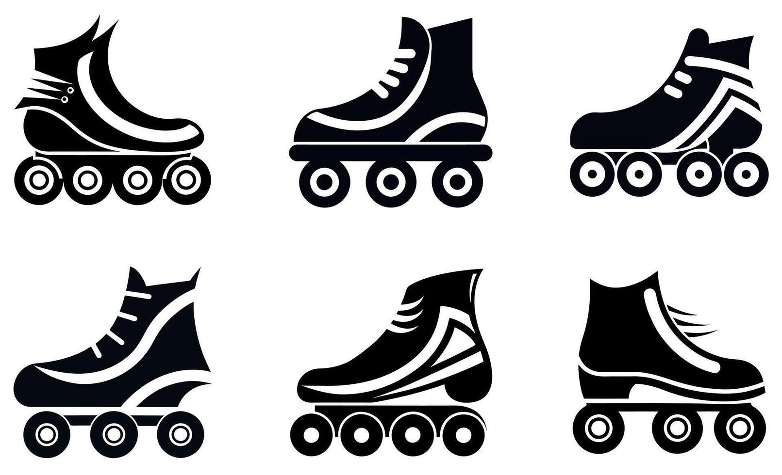 black and white icons of roller skates vector