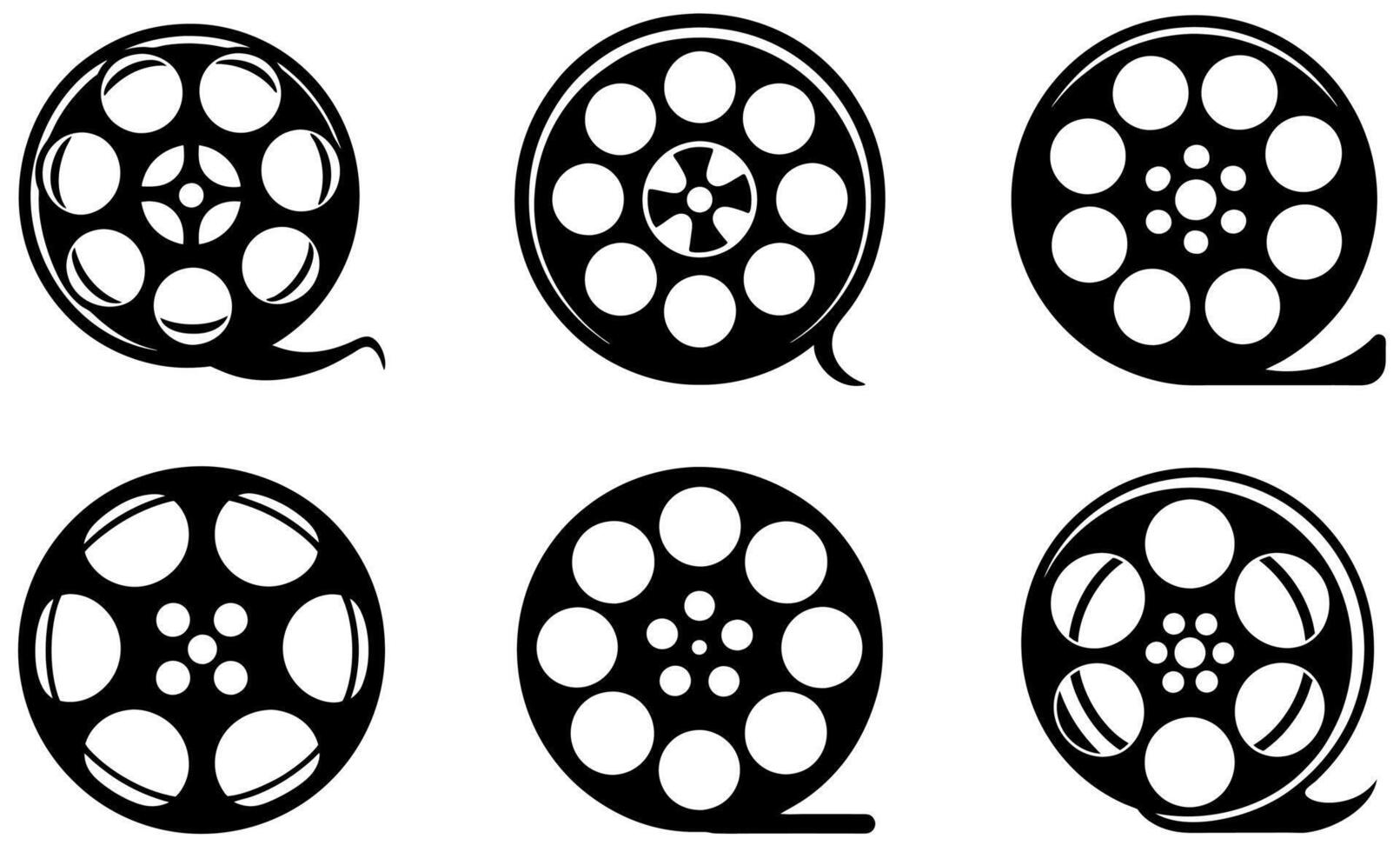 Film Reel Icons in Simple Silhouette Style vector