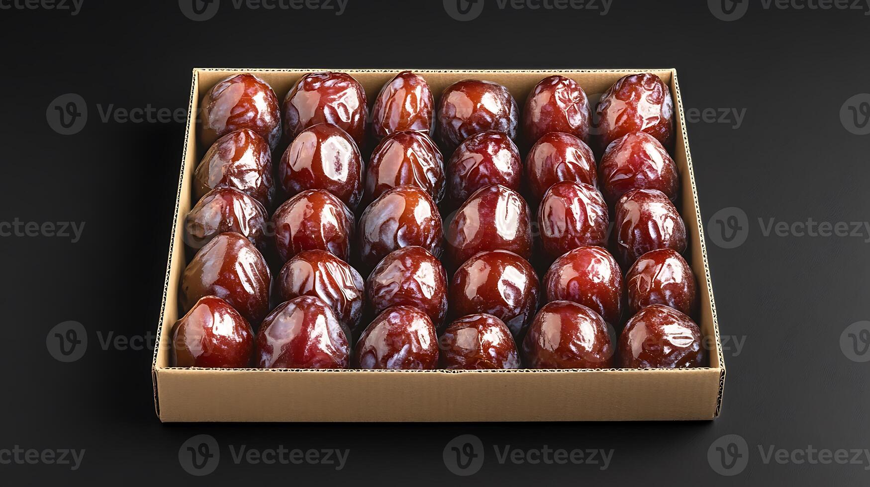 A box of dates sitting on a black surface photo