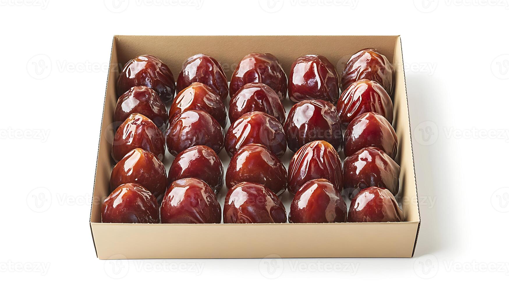 A box filled with dates on a white background photo