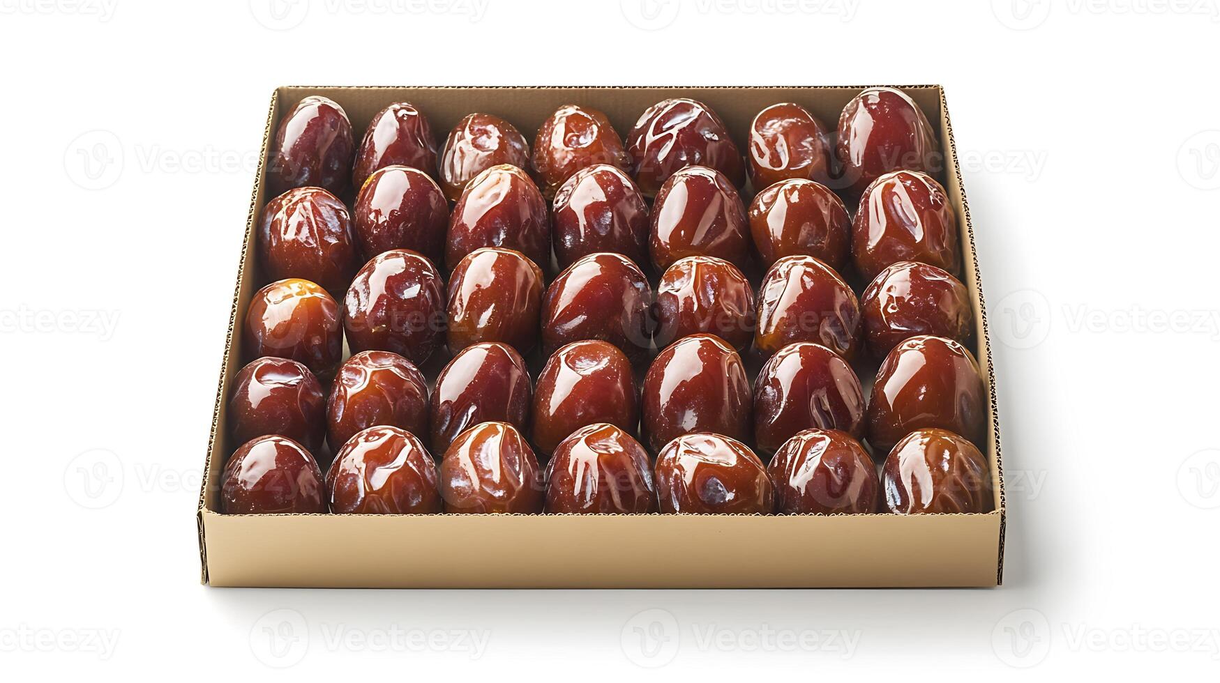 A box of dates sitting on a white surface photo