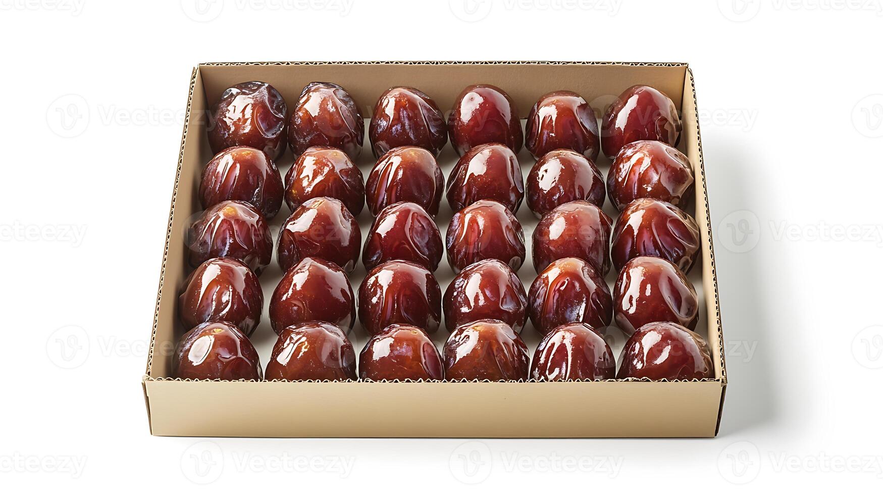 A box filled with dates on a white background photo