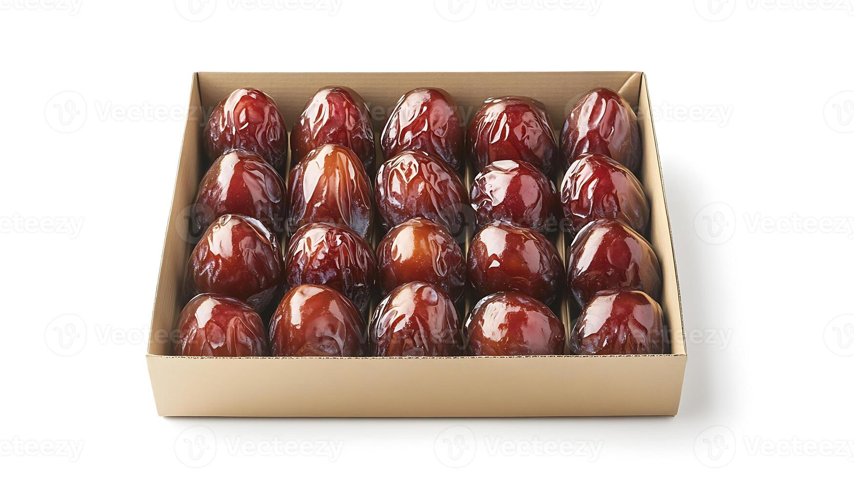 A box of dates sitting on a white surface photo