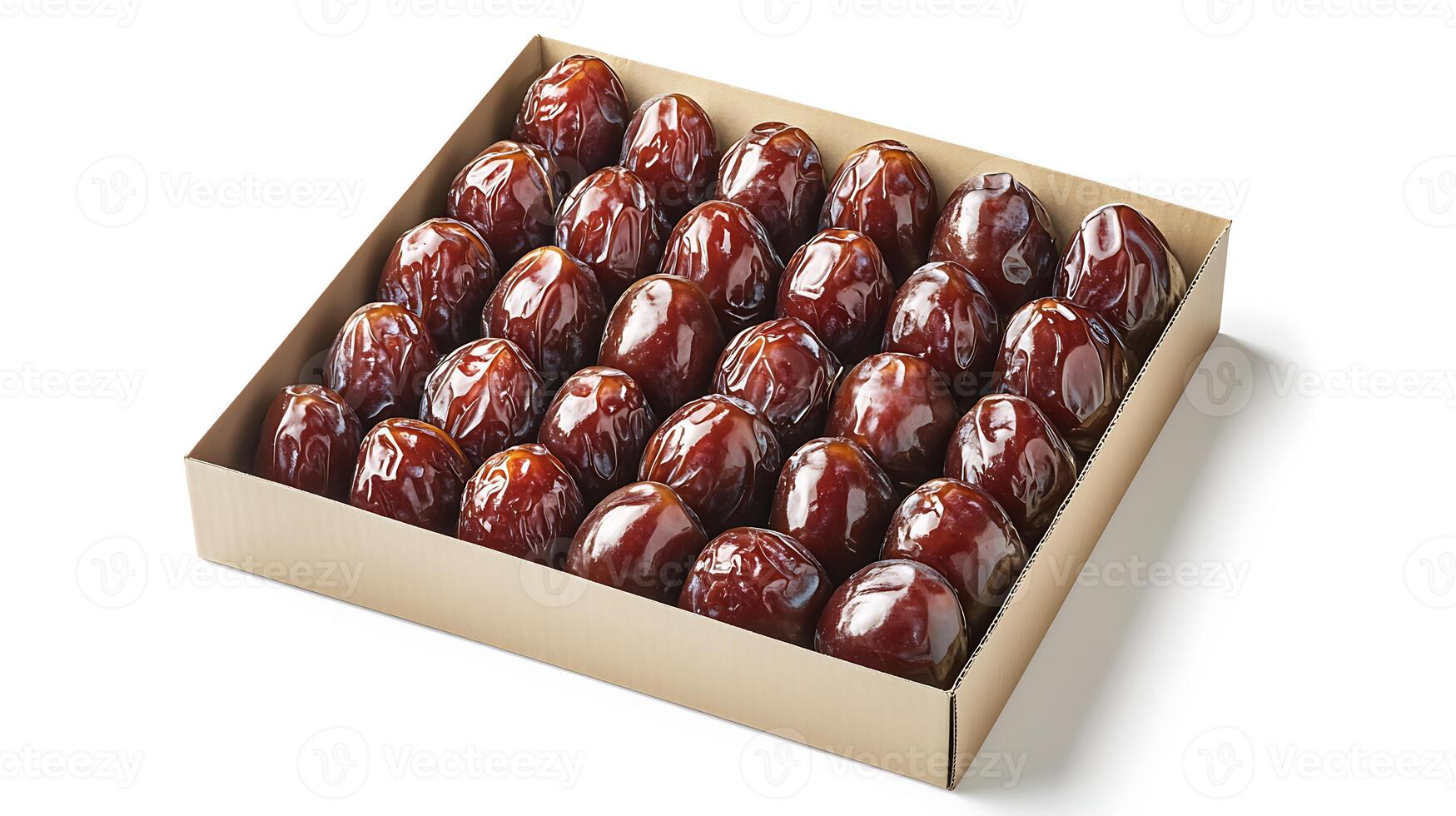 A box of dates sitting on top of a white surface photo