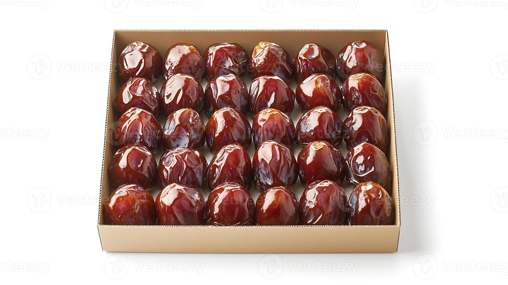 A box of dates sitting on top of a white surface photo