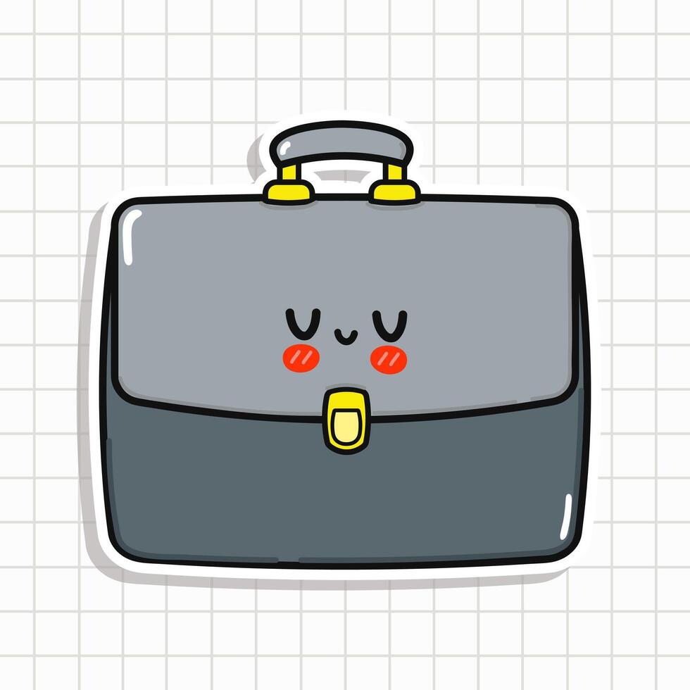 Cheerful Briefcase Sticker. Playful Office Bag Character with a Kawaii Face vector