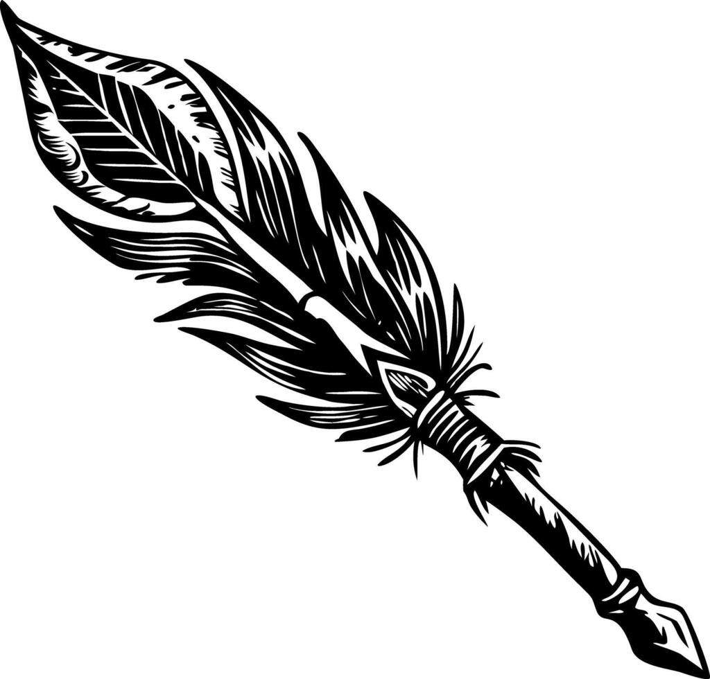 Feathered spear illustration in vintage style vector