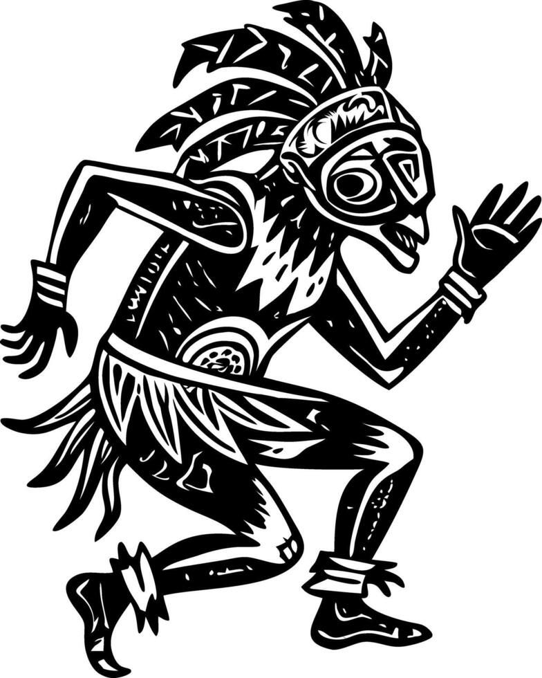 A tribal character doing shamanic dance, vintage illustration vector