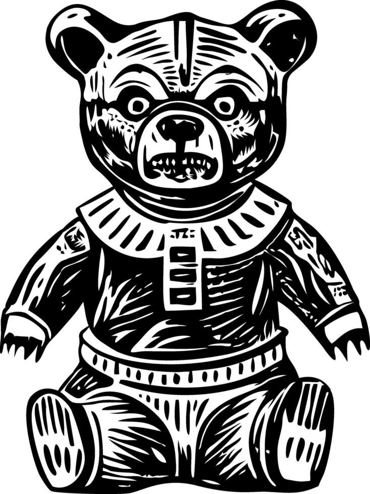 Bear effigy toy illustration in vintage style vector