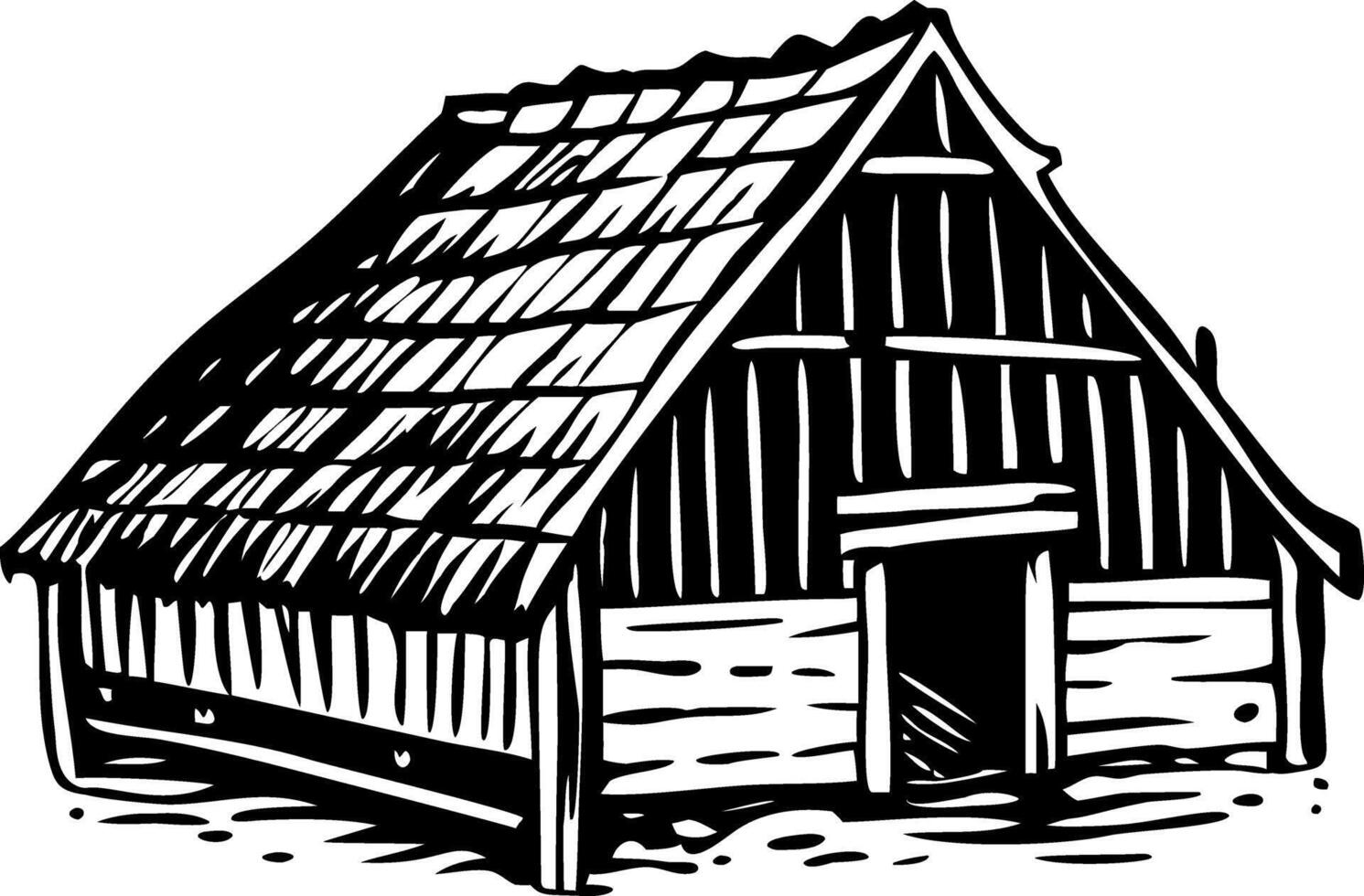A vintage style illustration of an old longhouse architecture vector