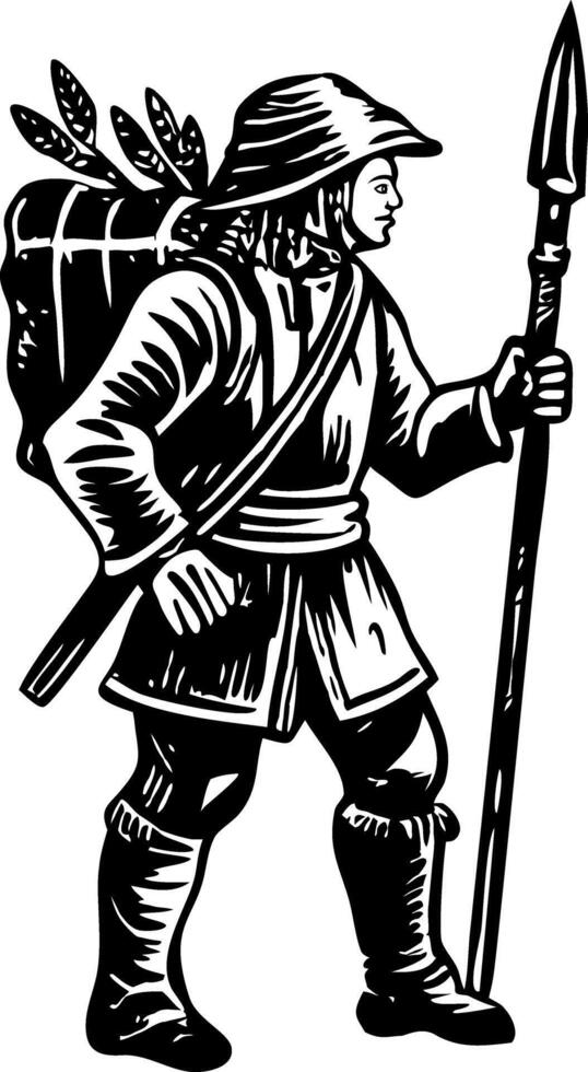 A vintage style illustration of nomadic hunter vector