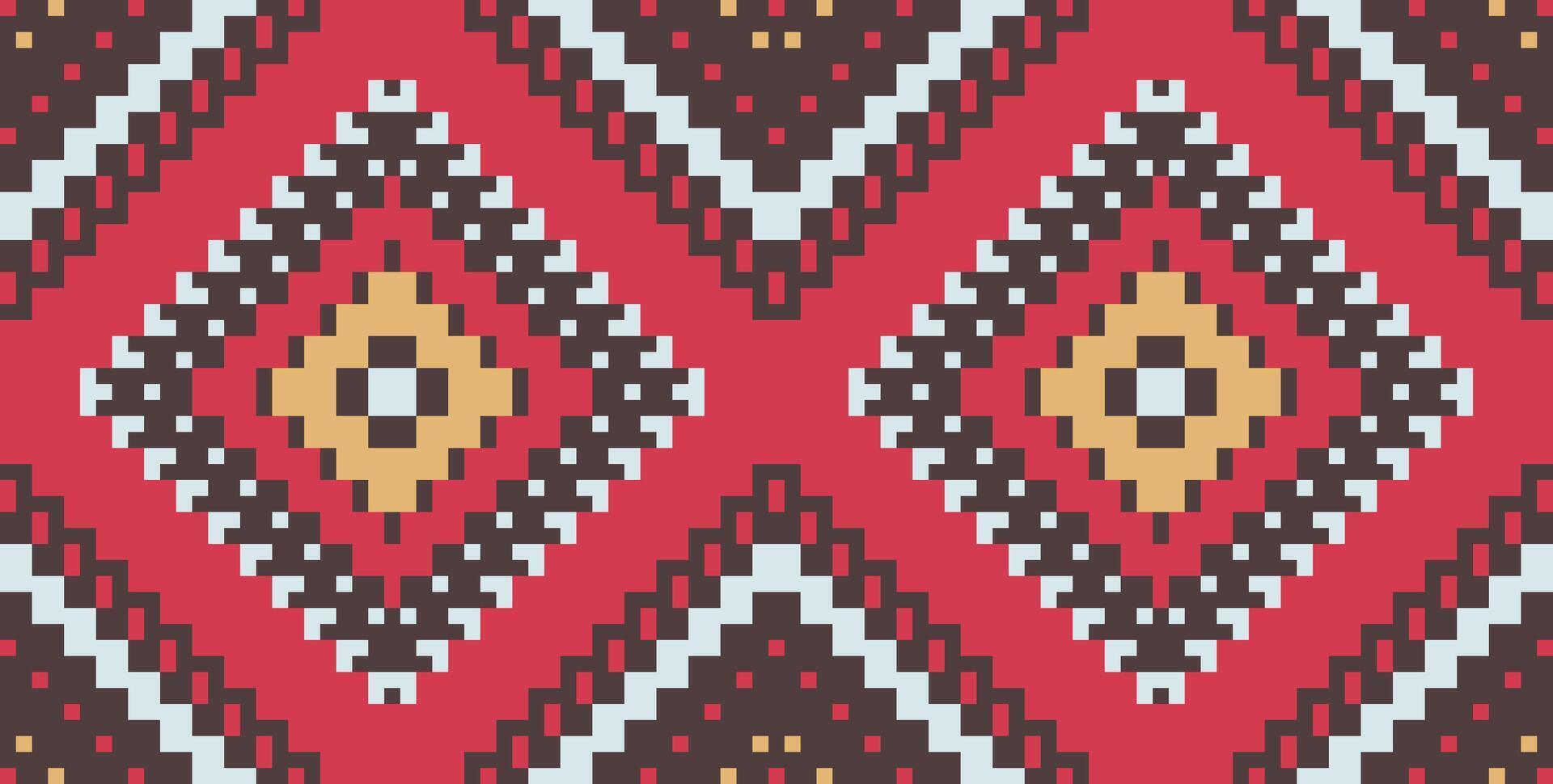 Pixel Geometric Geometrical Pattern Designfolk Embroidery, Aztec Geometric Ornament Print. Design for Carpet, Wallpaper, Clothing, Wrapping, Fabric vector