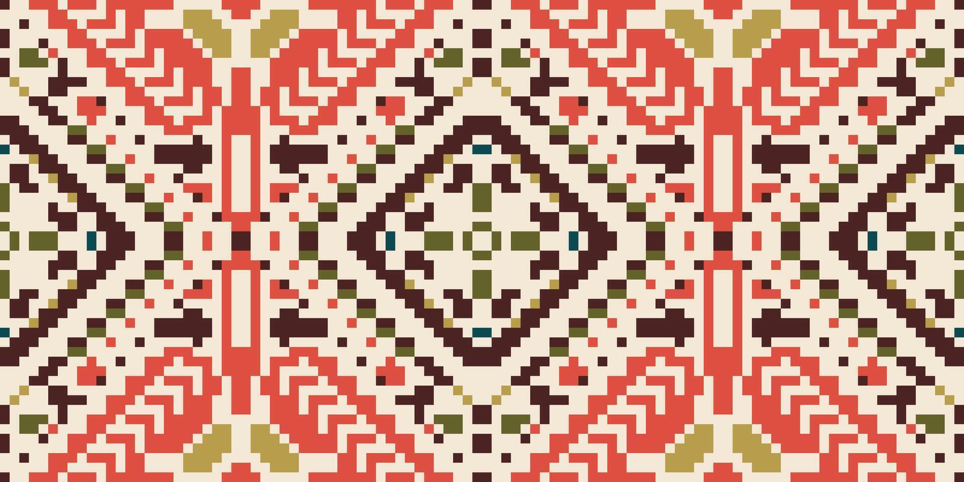 Zigzag Floral Arabic Patternfolk Embroidery, Aztec Geometric Ornament Print. Design for Carpet, Wallpaper, Clothing, Wrapping, Fabric vector