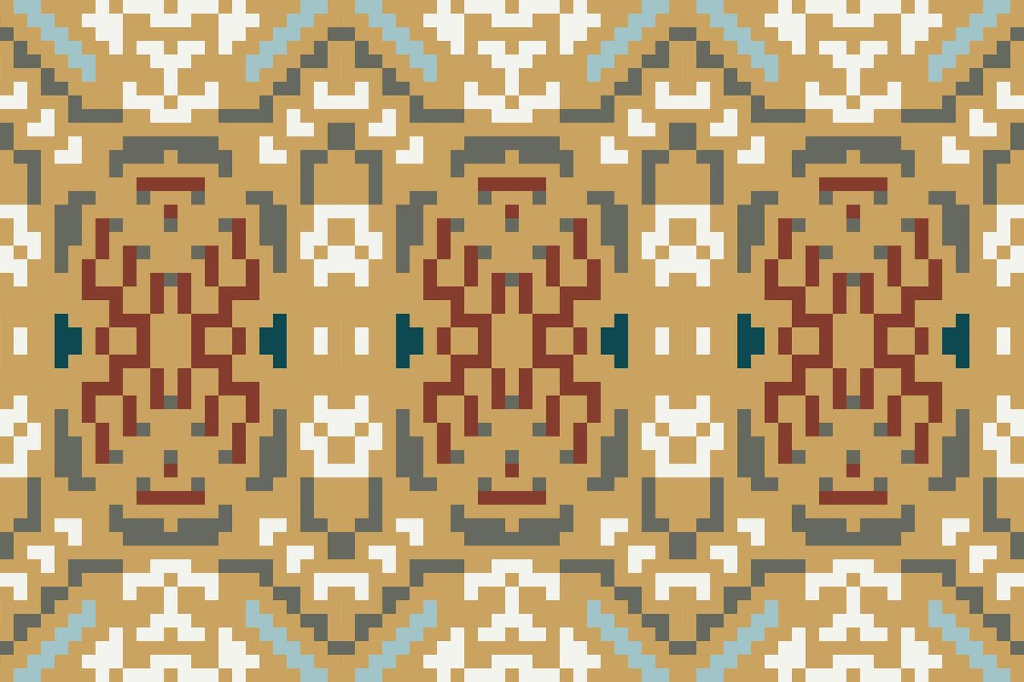 Pixel Ethnic Ikat Design Patternfolk Embroidery, Aztec Geometric Ornament Print. Design for Carpet, Wallpaper, Clothing, Wrapping, Fabric vector