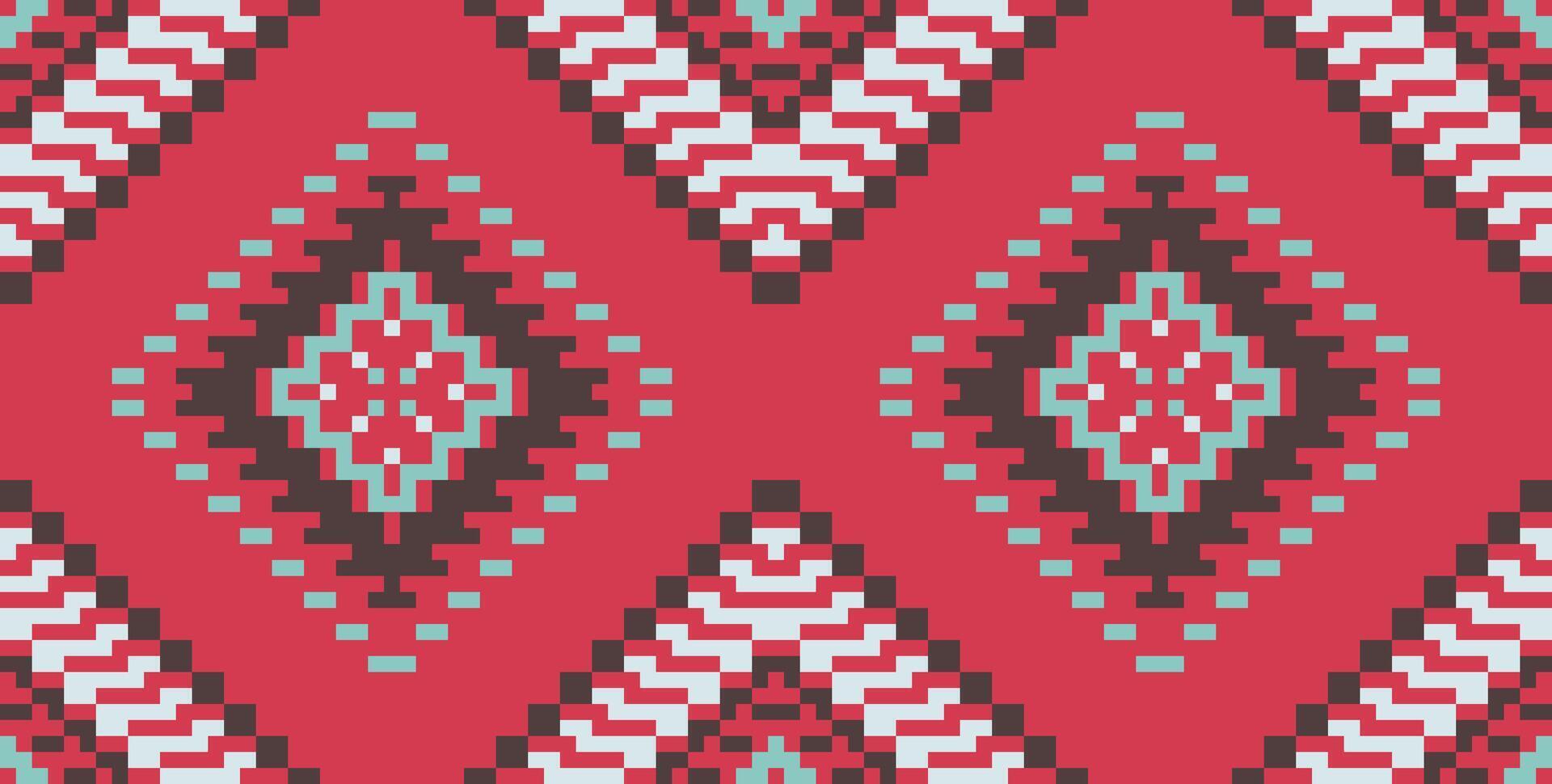 Motif Double Ikat Patternfolk Embroidery, Aztec Geometric Ornament Print. Design for Carpet, Wallpaper, Clothing, Wrapping, Fabric vector