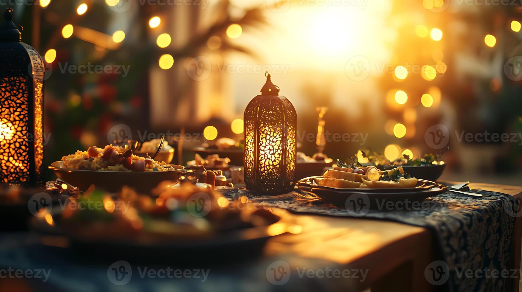 A table set with food and candles on a table photo