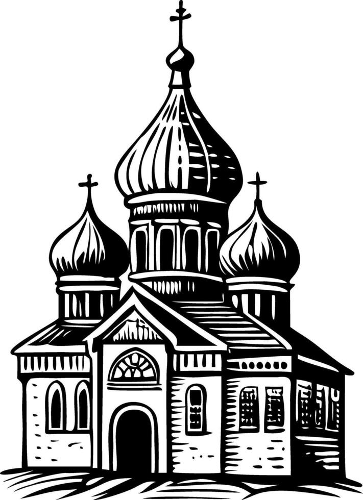 Orthodox church building illustration in vintage style vector