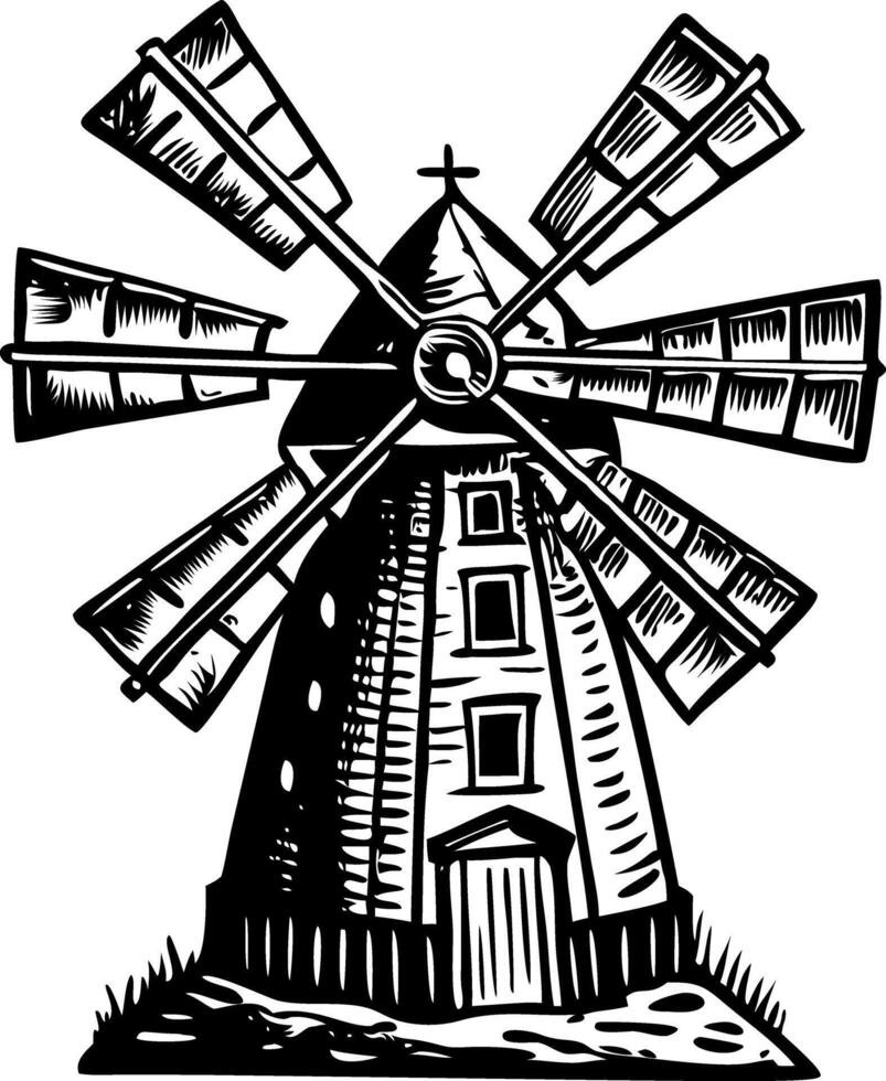 A vintage style illustration windmill architecture vector