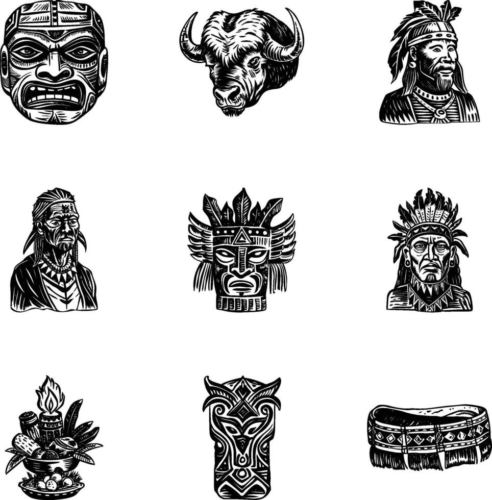 Pack of Traditional Tribe Vintage Illustrations vector