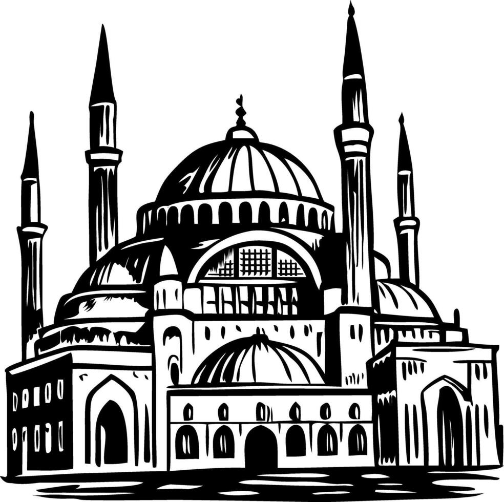 Hagia sophia mosque illustration in vintage style vector