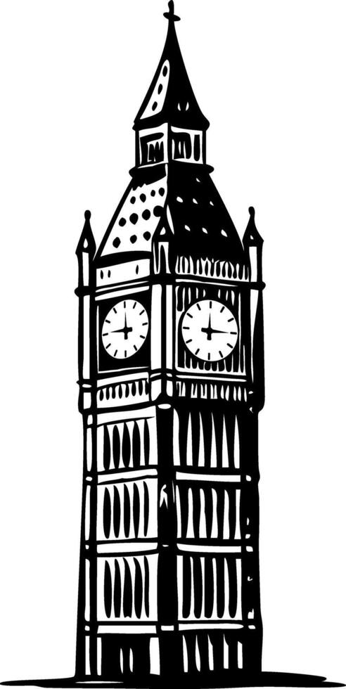 Big ben tower illustration in vintage style vector