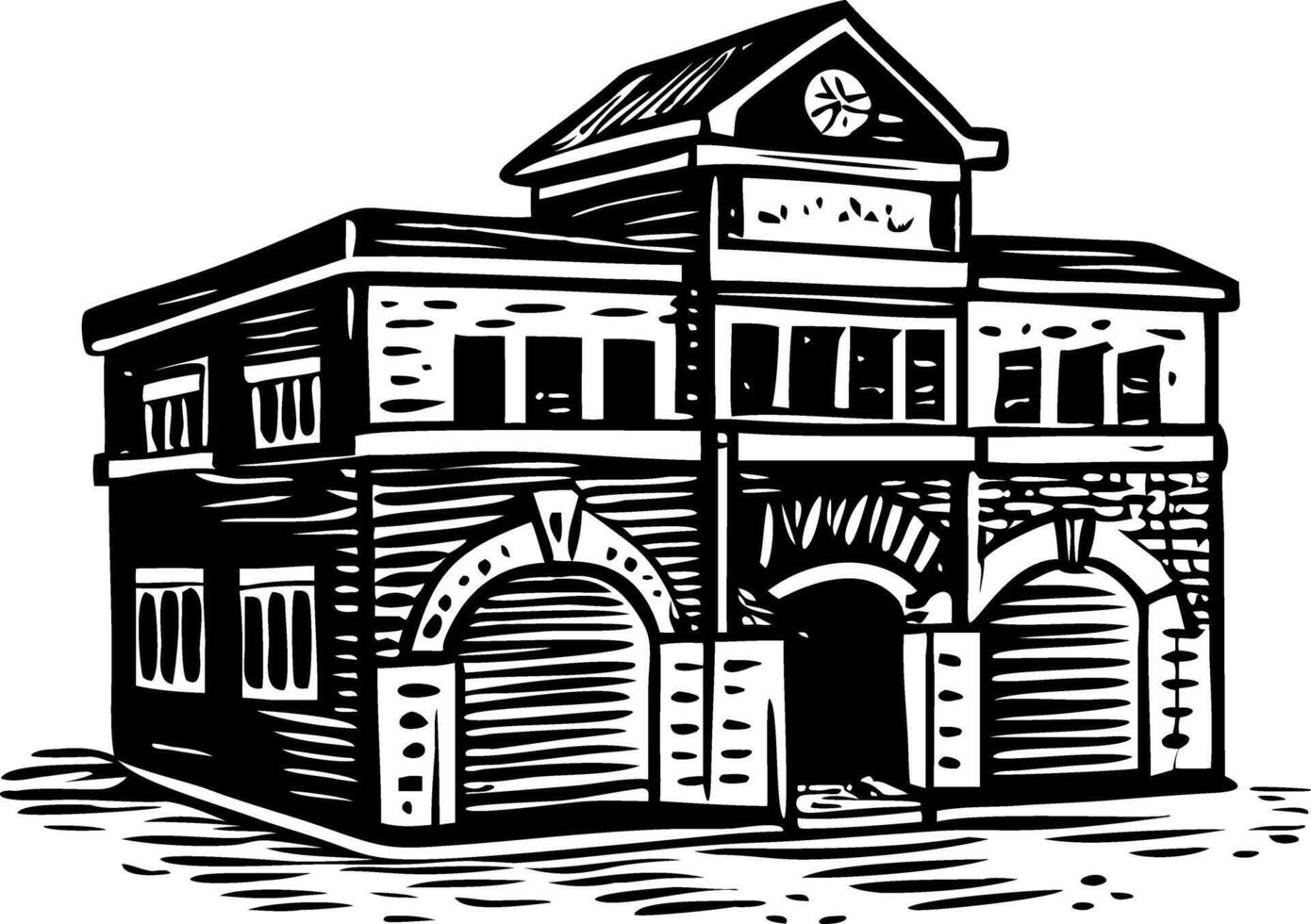 A vintage style illustration of a fire station vector