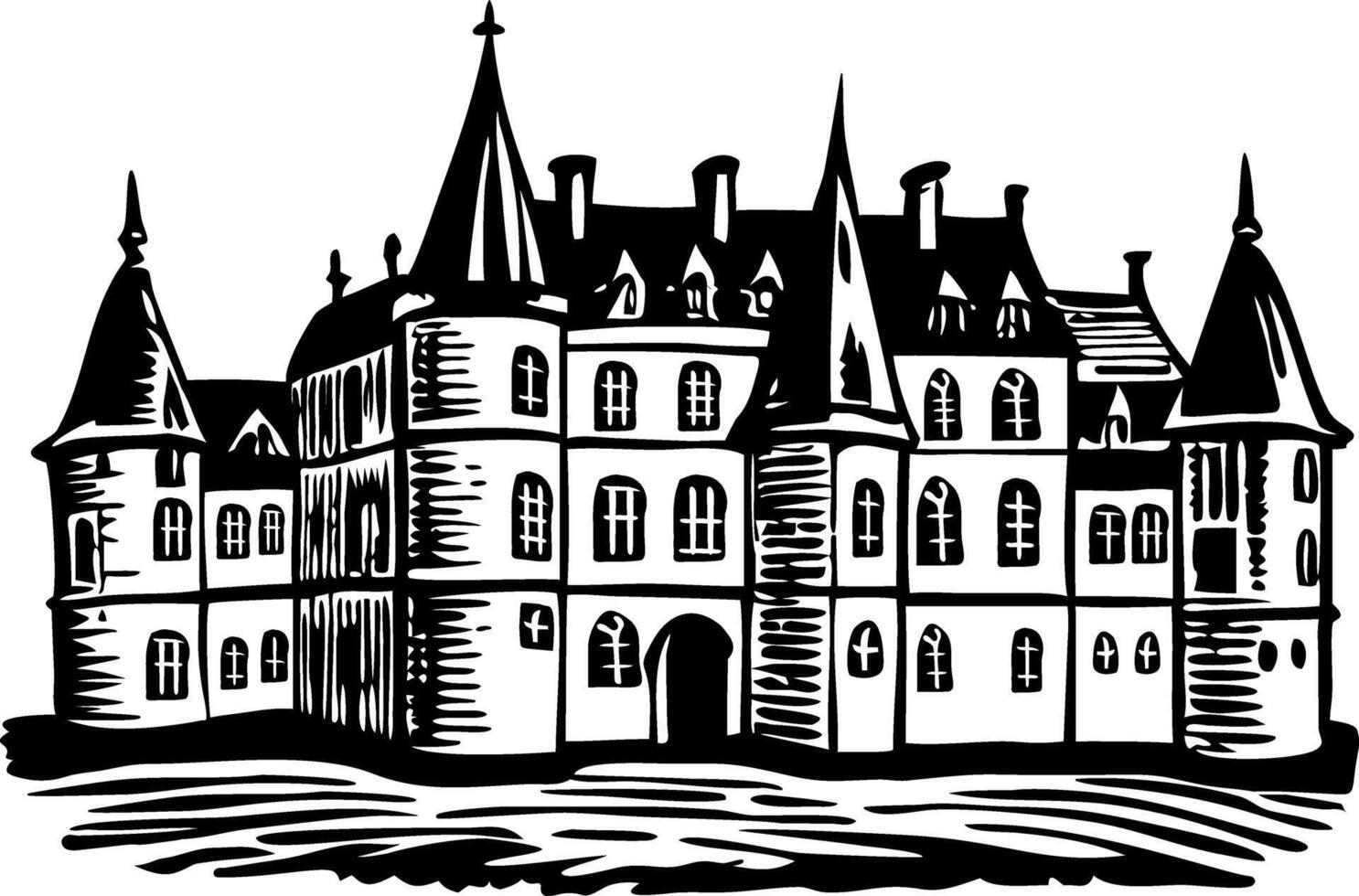 French chateaux building illustration in vintage style vector