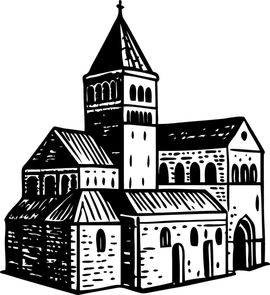 A vintage style illustration of romanesque building vector