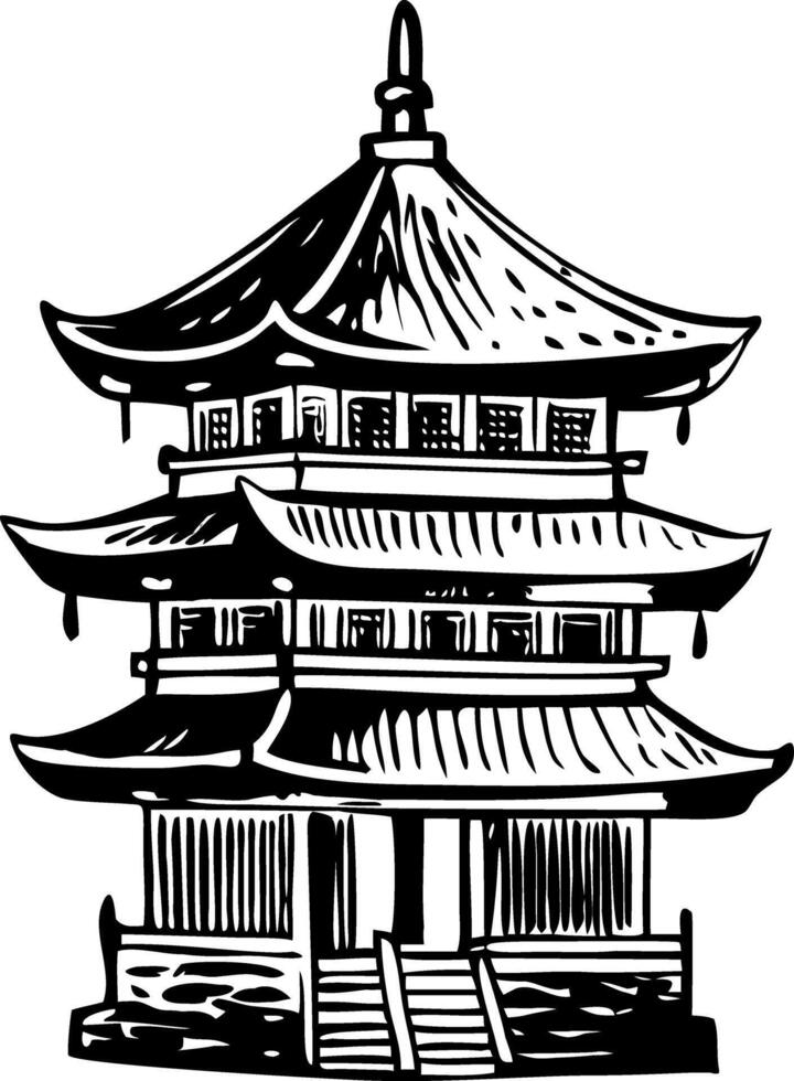Buddhist pagoda building vintage style illustration vector