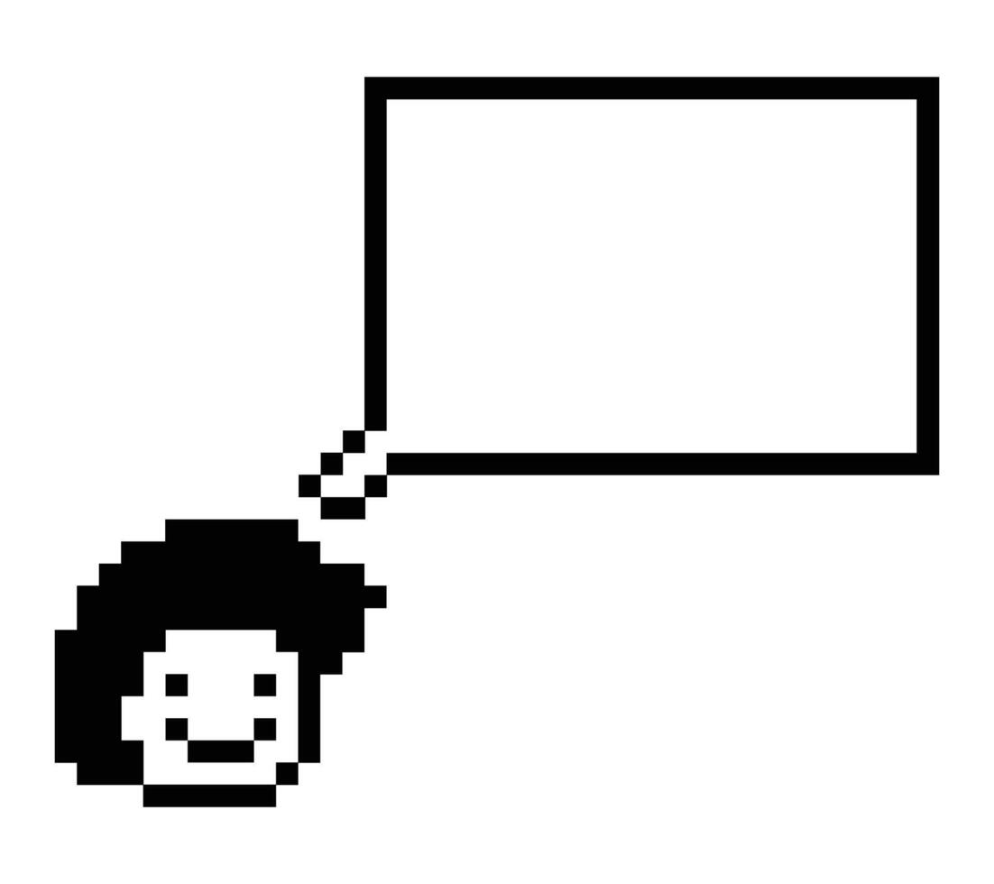Cartoon 8 bit design of man boy male with blank chat box talk think design decor. vector