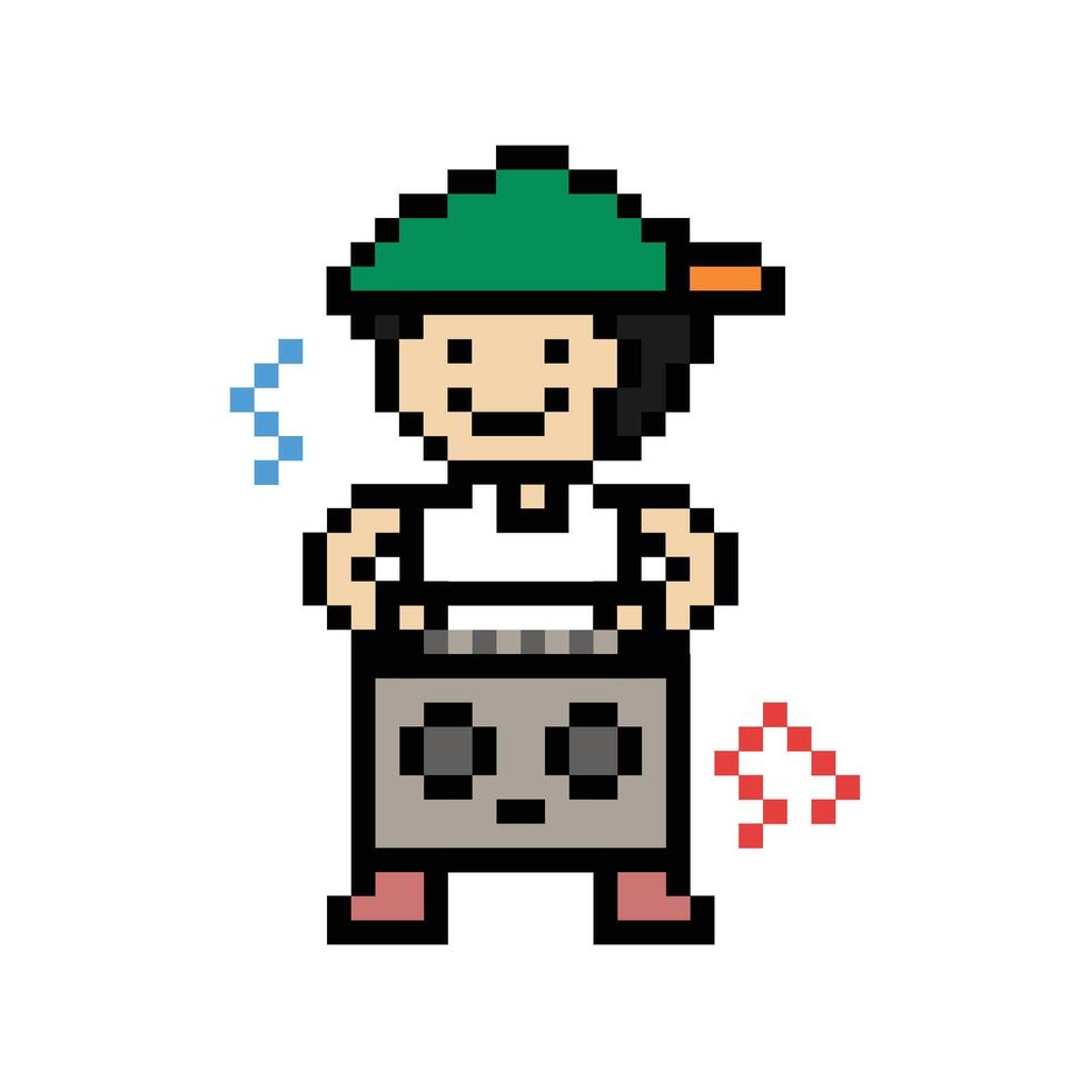 Decoration character pixel art of man male boy dance listen music decor 8 bit art. vector