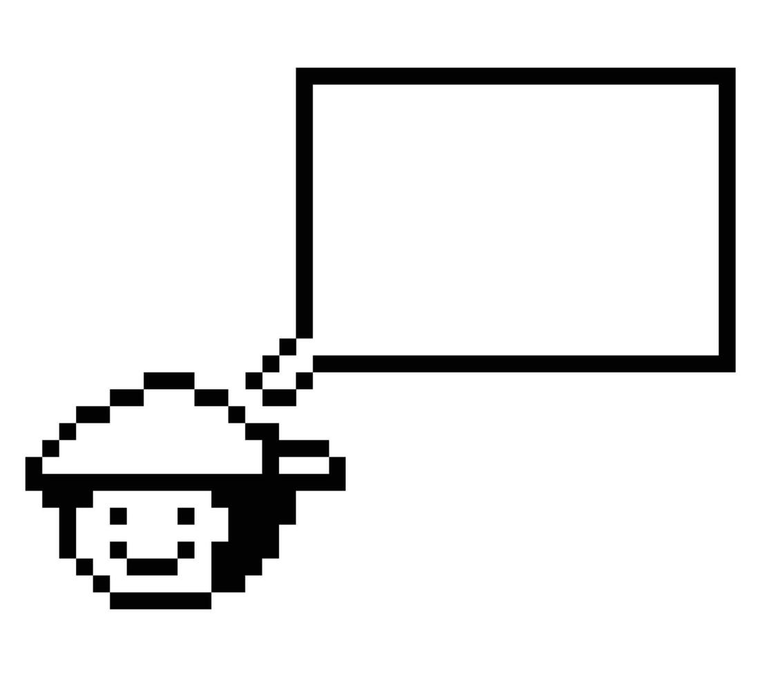 Retro 8 bit design of man boy face and blank chat box talk think. vector