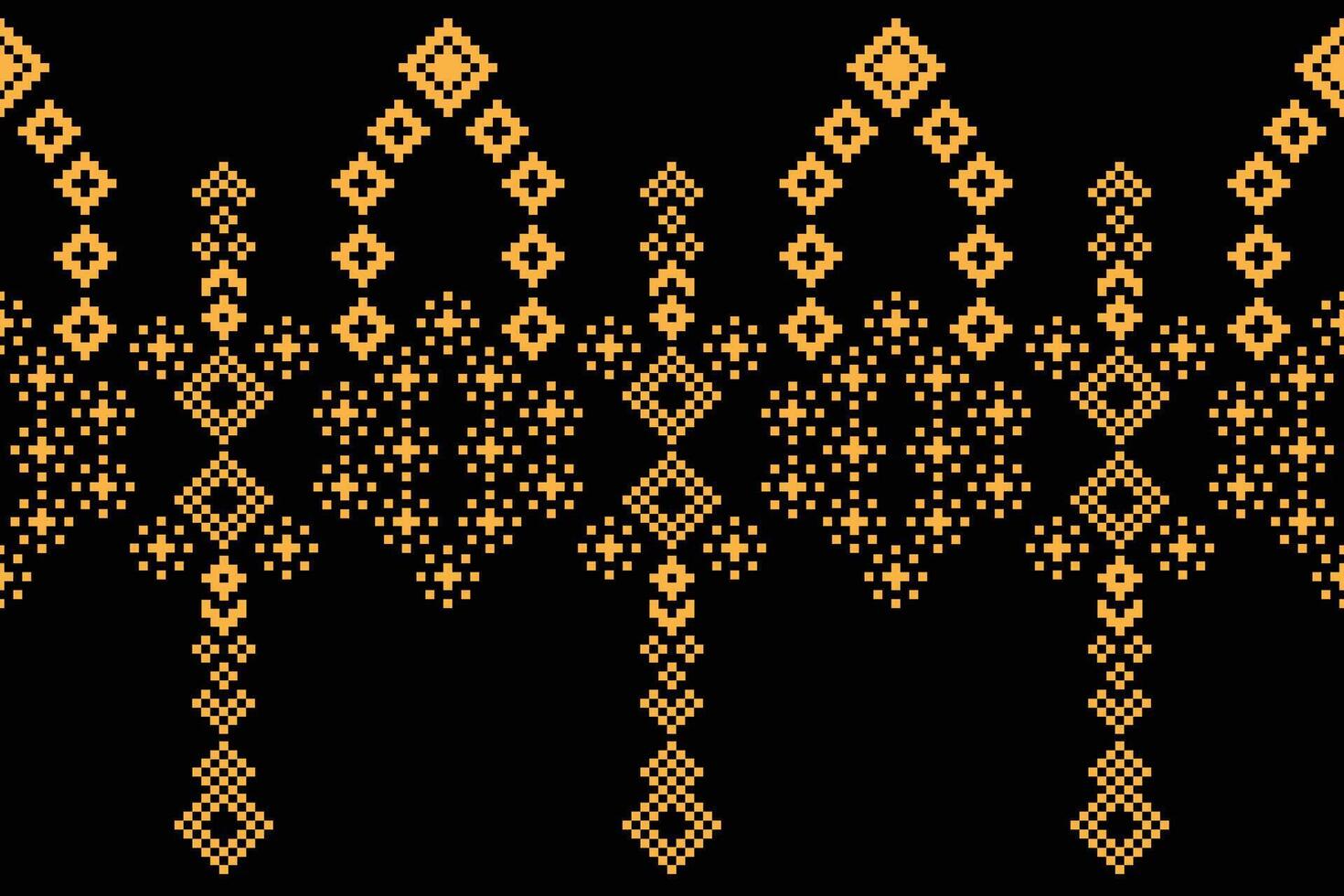 Cross stitch with color black background ethnic pattern fabric motif. vector