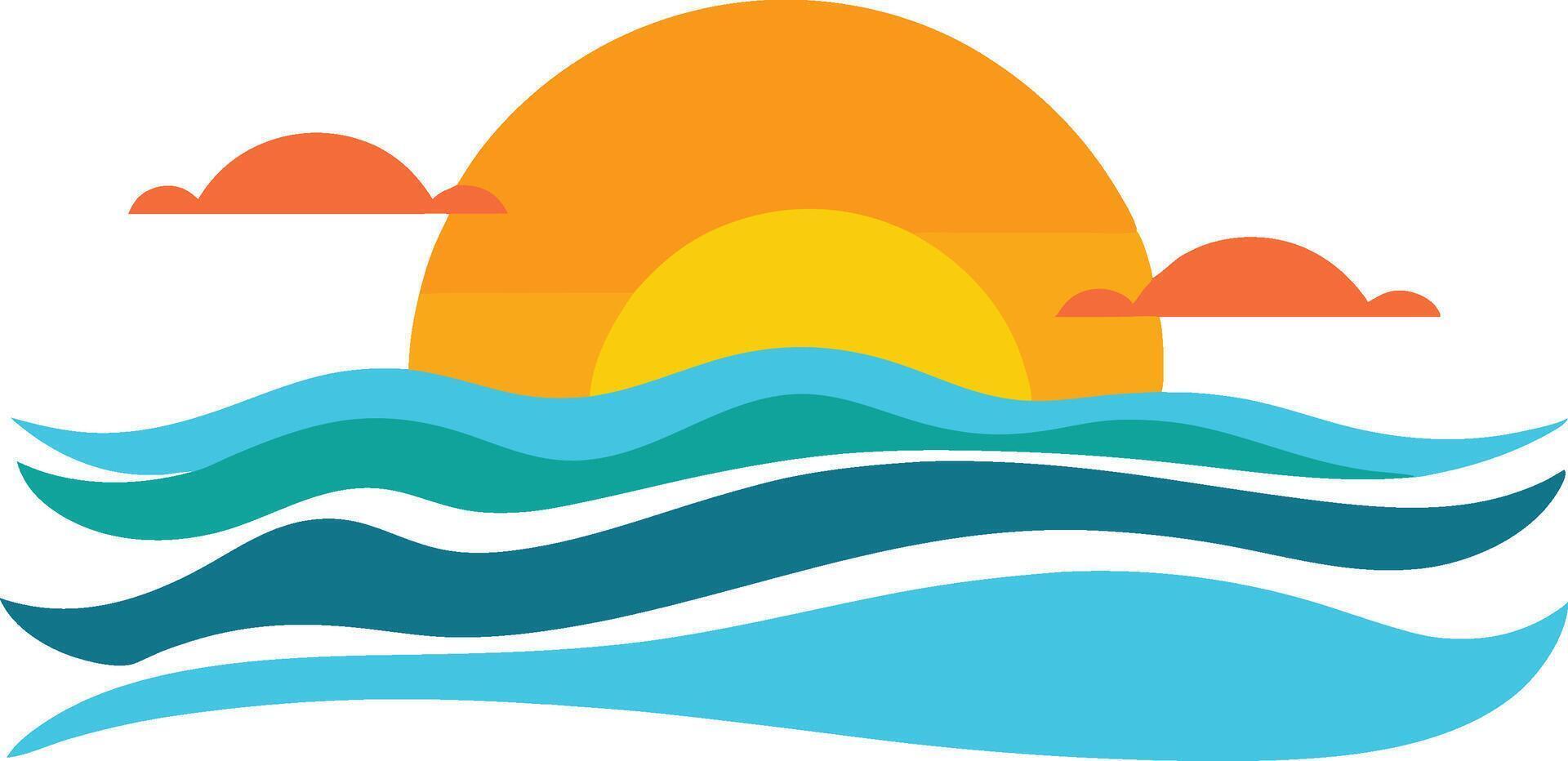 Beach Sunset with Crashing Waves Illustration - Tropical Ocean Scene vector