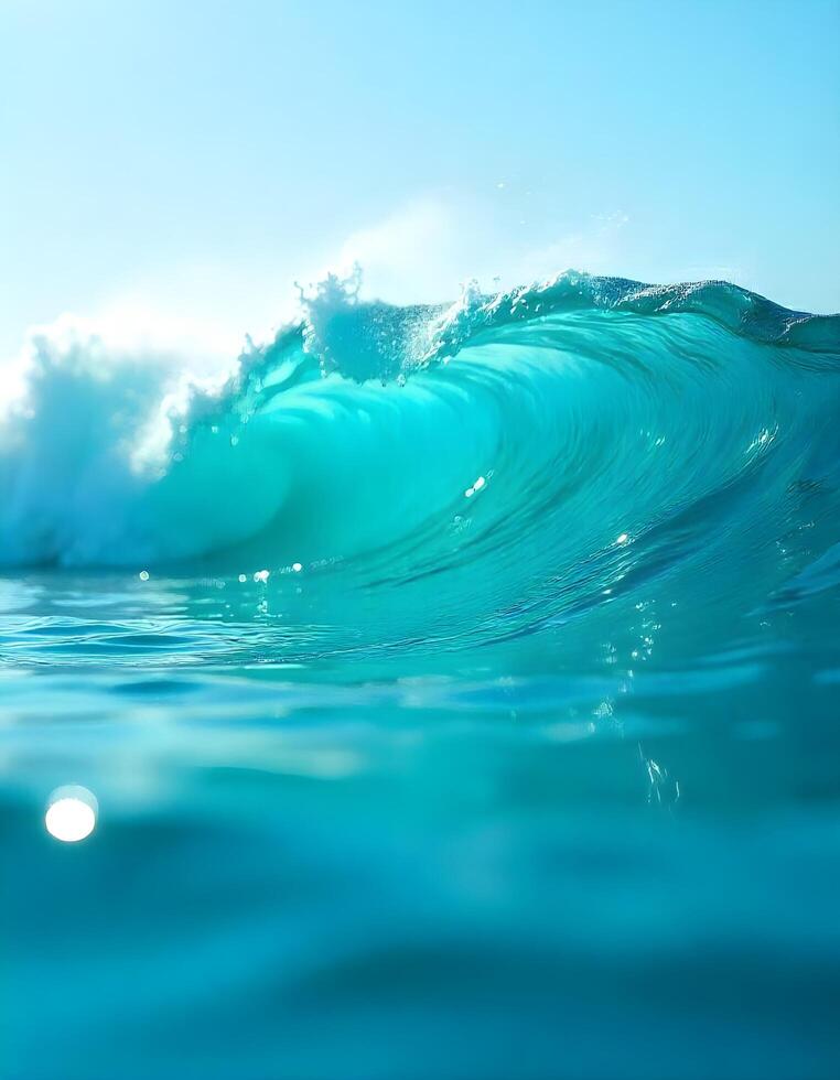A large wave breaking on the ocean surface photo