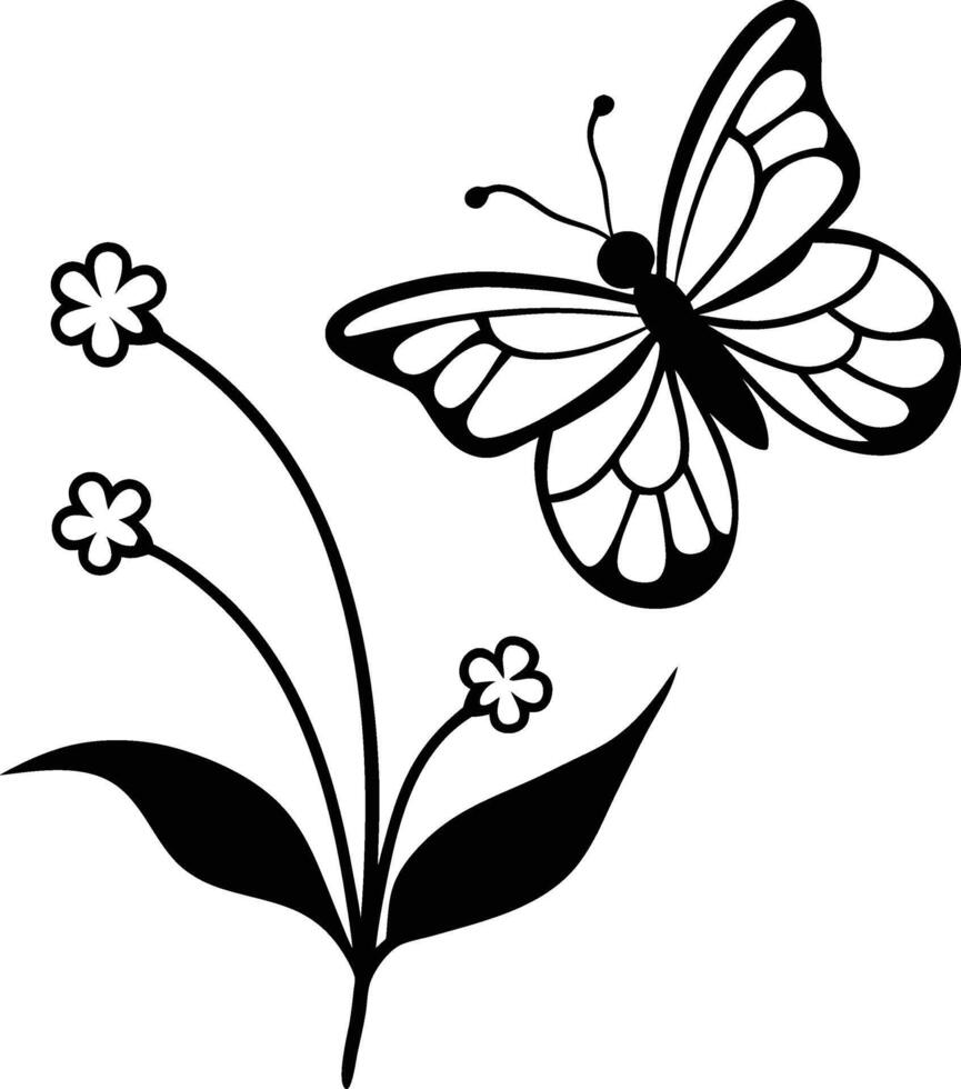 Elegant Butterfly and Wildflower Silhouette Design for Nature Lovers vector