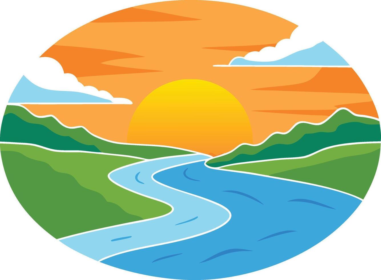 a flowing river illustration tranquil sunset reflecting on vector