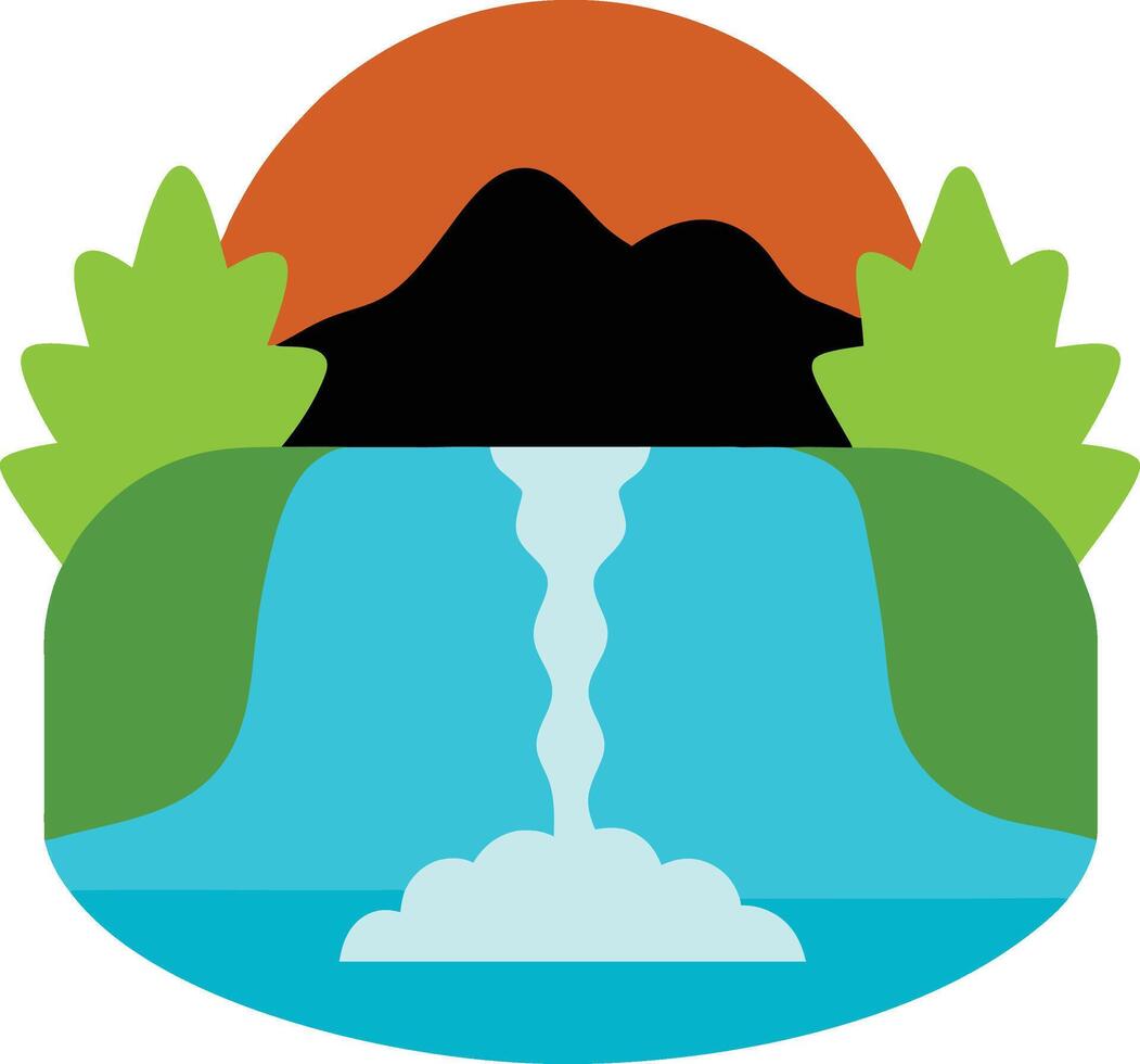 A peaceful waterfall cascading into a summer river in hill vector