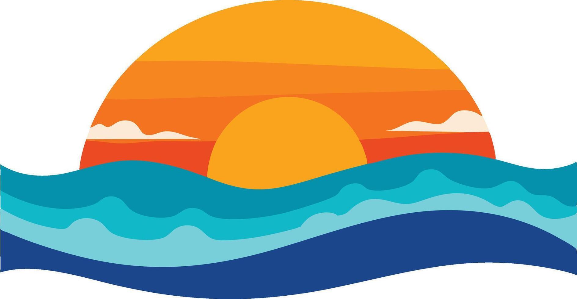 ector Illustration of a Beautiful Beach Sunset with Crashing Ocean Waves vector