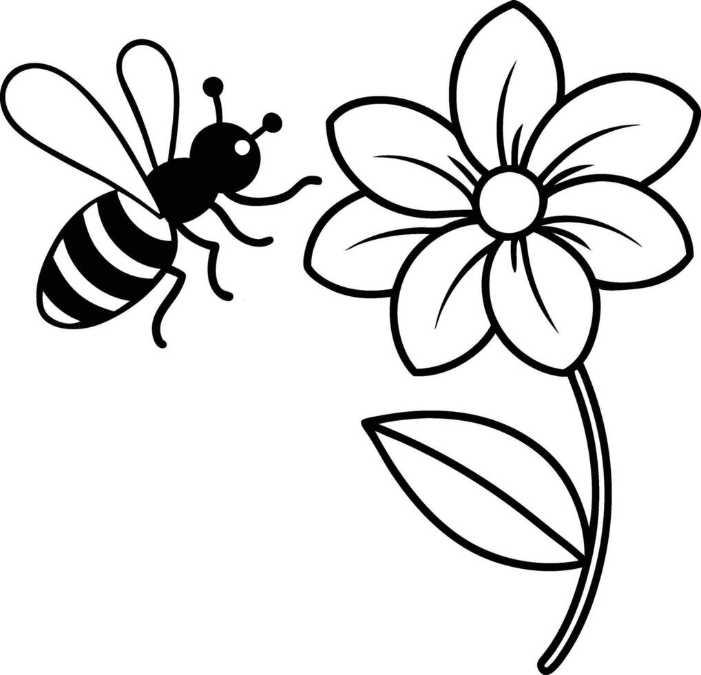 Elegant Bee and Flower Silhouette Illustration vector