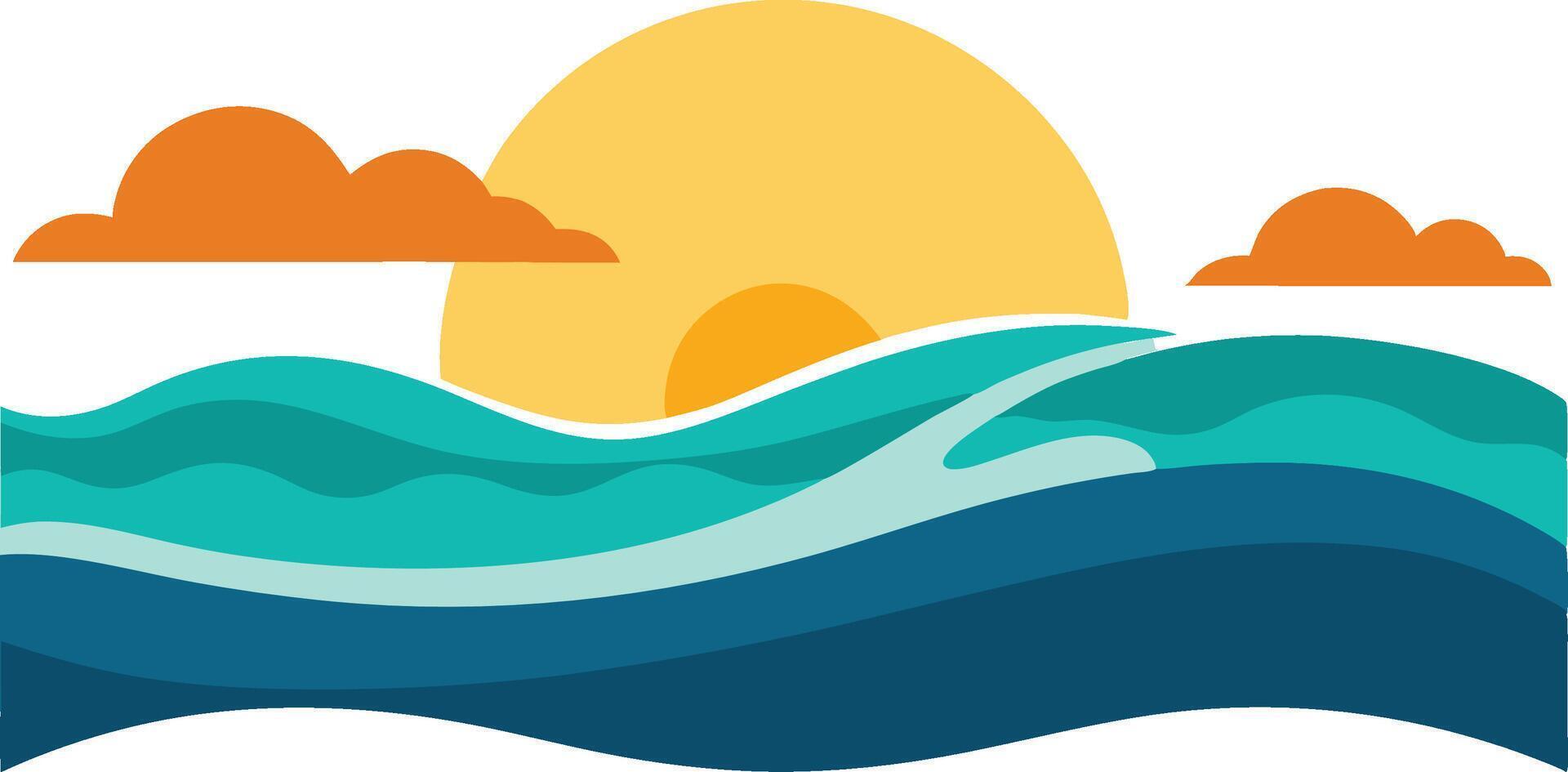 tunning Beach Sunset with Waves Crashing Art for Summer Vibes vector
