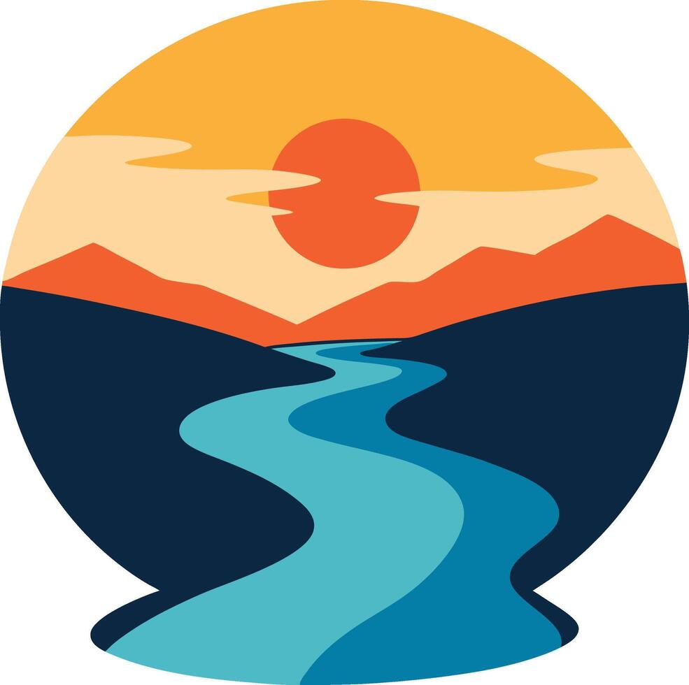 A tranquil sunset reflecting on a flowing river illustration vector