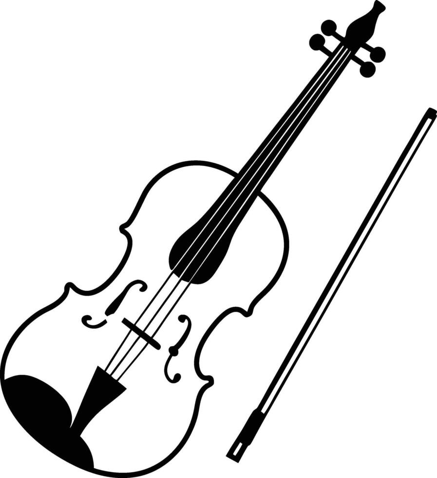 Elegant Violin with Bow Silhouette Illustration vector