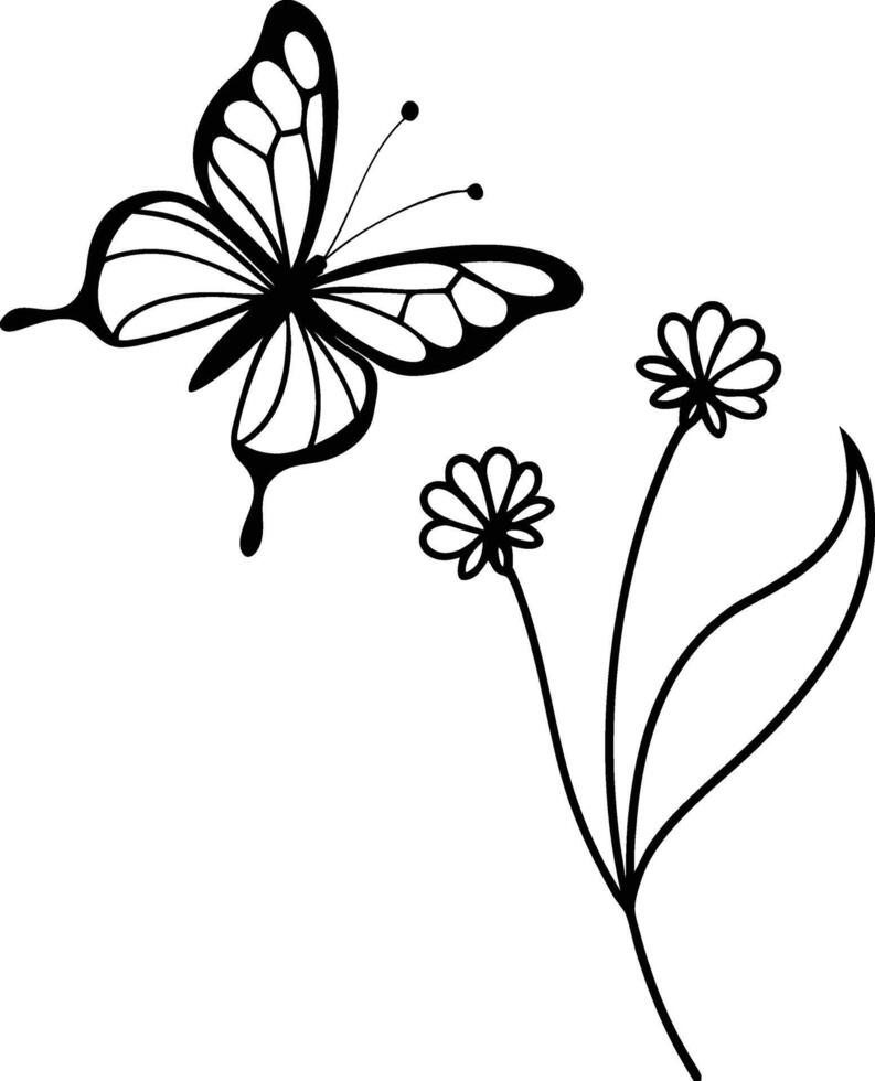 Nature-Inspired Butterfly and Wildflower Silhouette Illustration for Digital Art vector